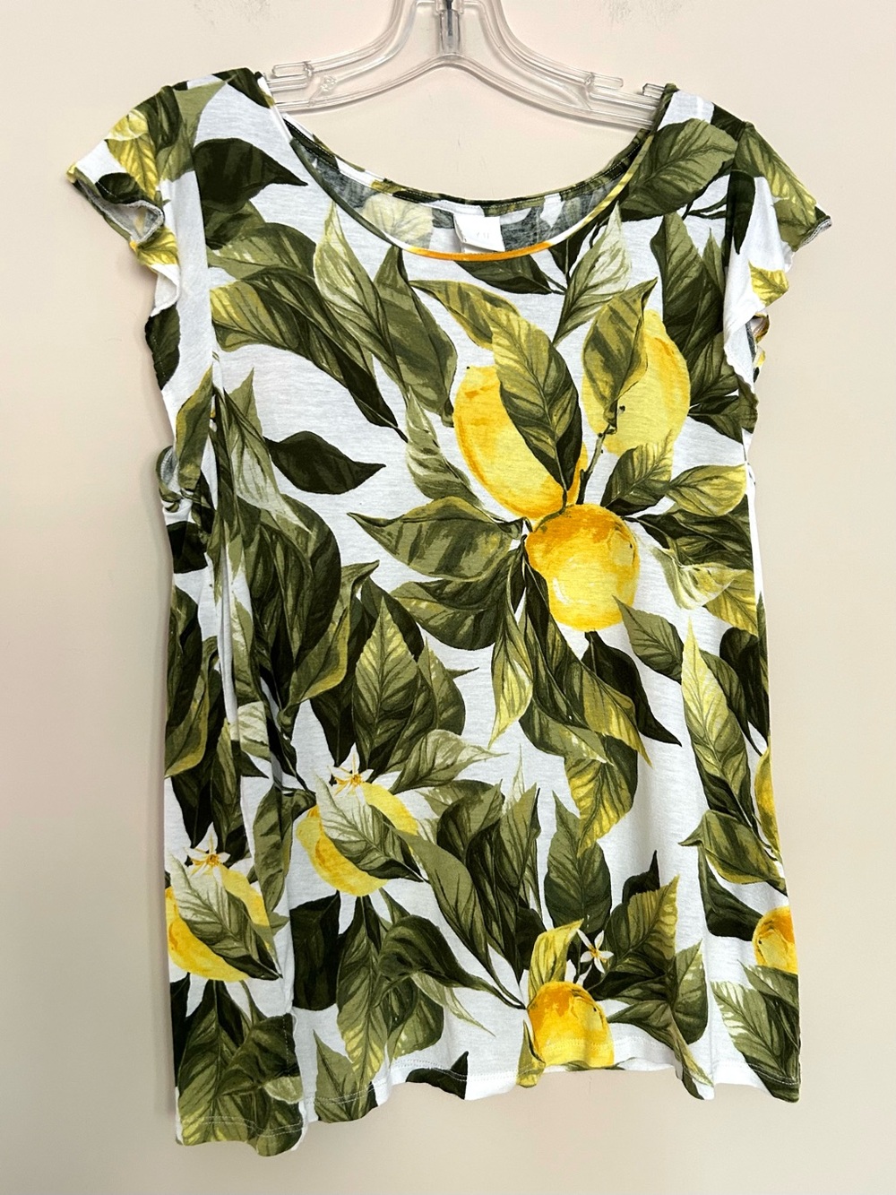 H&M Women’s White Tee with Yellow Lemon & Green Leaf Print